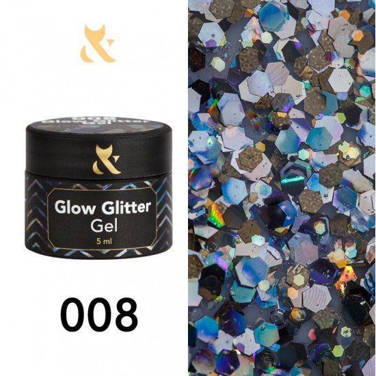 Глітерний гель-лак F.O.X glow glitter gel 008, 5 мл.