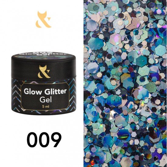 Глітерний гель-лак F.O.X glow glitter gel 009, 5 мл.