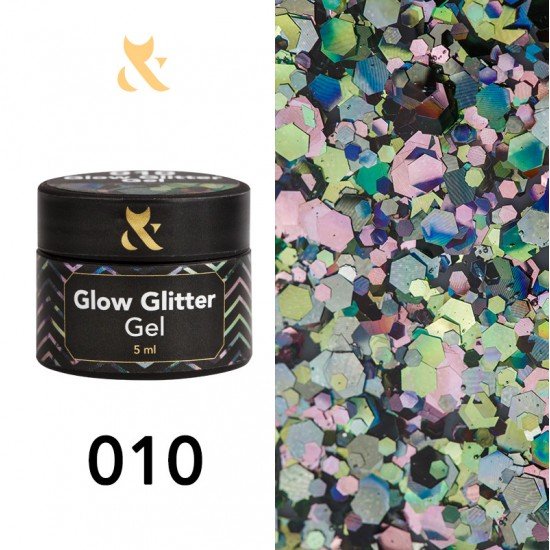 Глиттерный гель-лак F.O.X glow glitter gel 010, 5 мл.